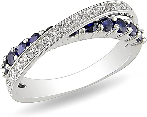Miniatura 2 de Anillo de boda de eternidad cruzado de 1.25 quilates con zafiro azul y diamante natural para mujer, en oro macizo de 10-14 quilates