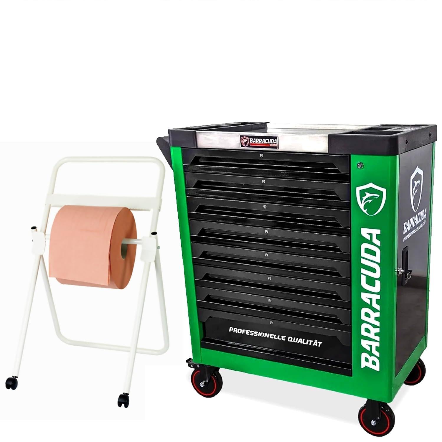 Servante d'atelier complète Barracuda Tools Rock Pro+ 8 tiroirs 7 outillés, Chariot Mecanicien Garagiste avec Dévidoir de Papier