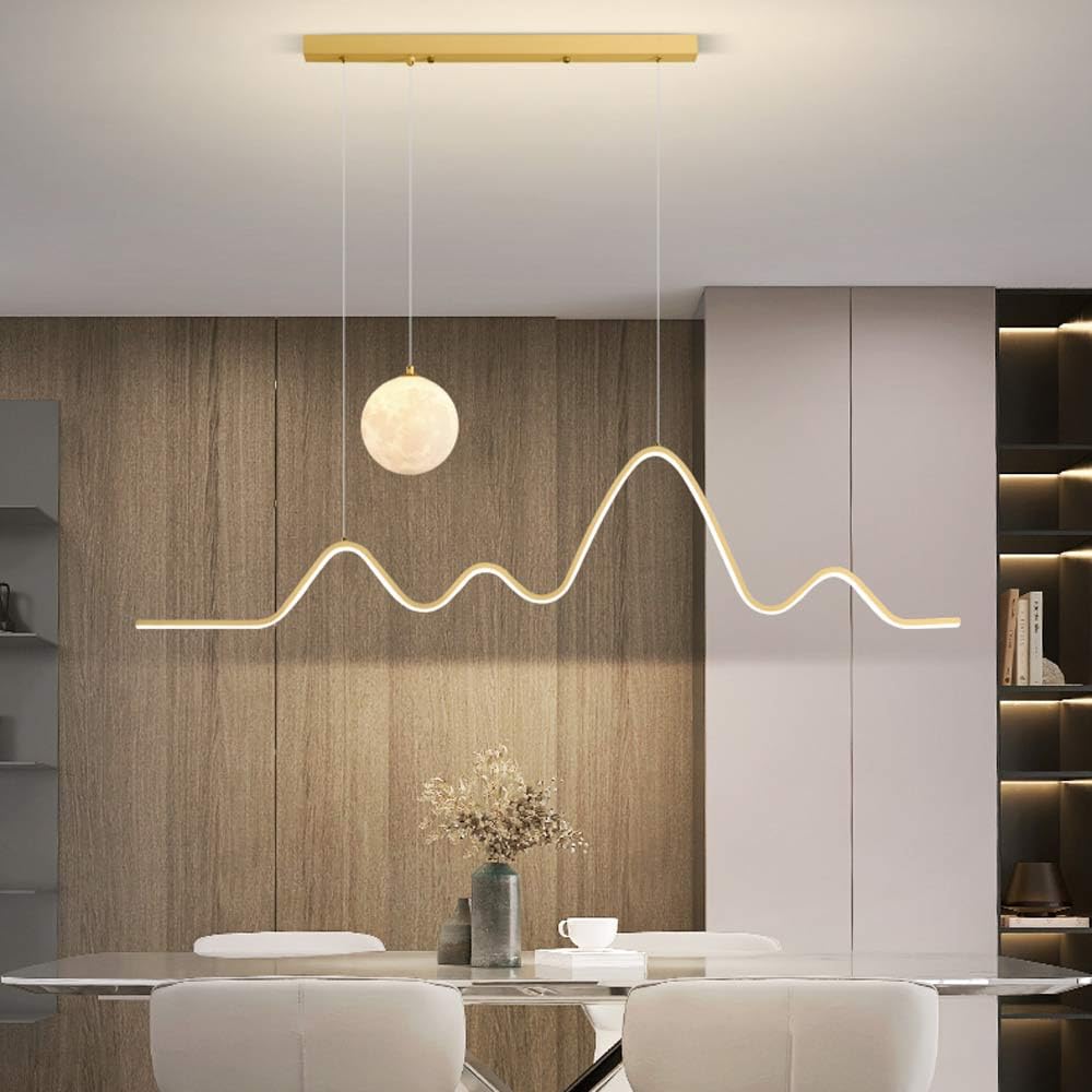Luminaire suspendu ondulé 36W suspension linéaire LED noire dimmable îlot cuisine