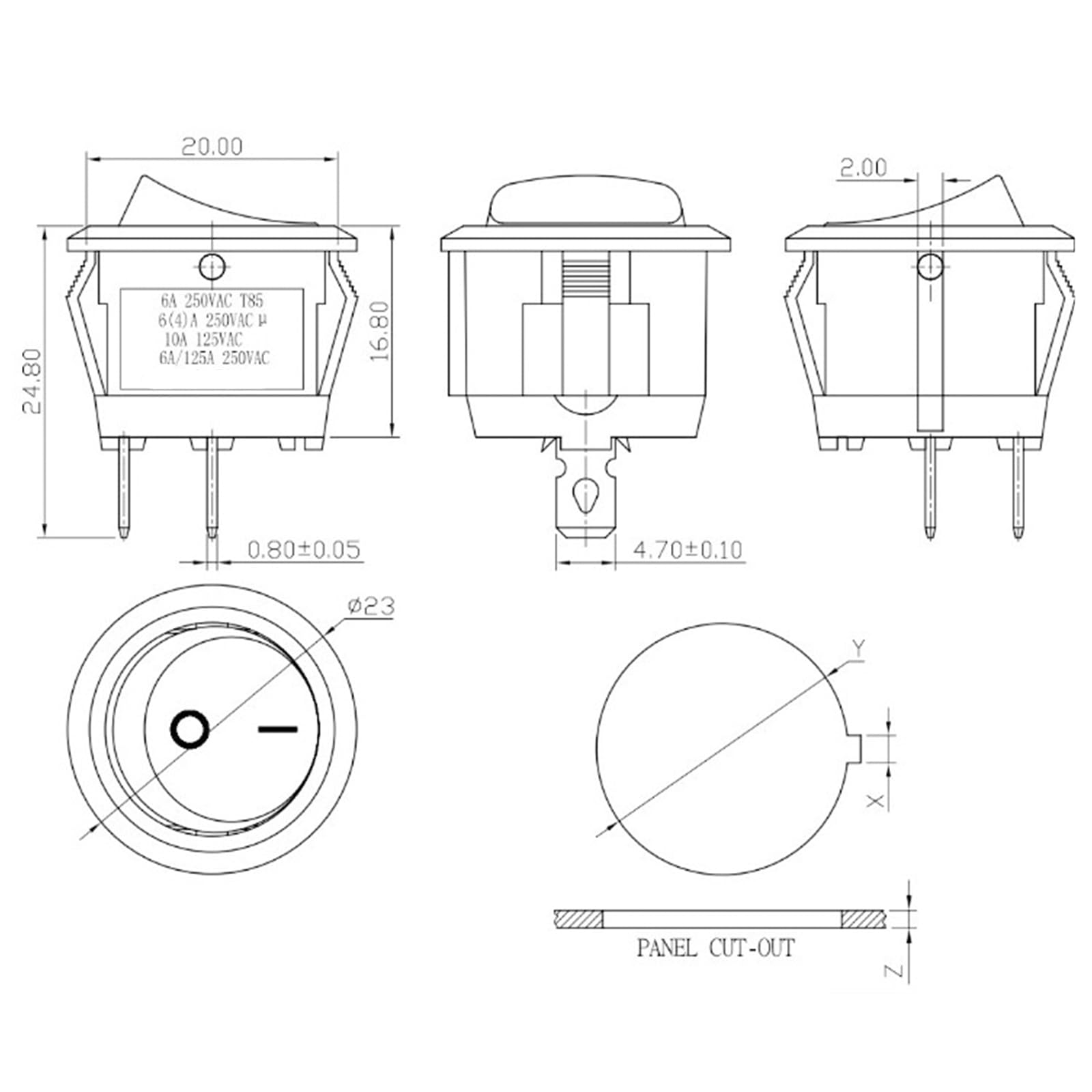 5 Interruttori A Levetta Rotondi Con Cavi Pre-cablati Da 15 Cm – 2 Poli, 12V/230V 10A, Per Auto E Camper