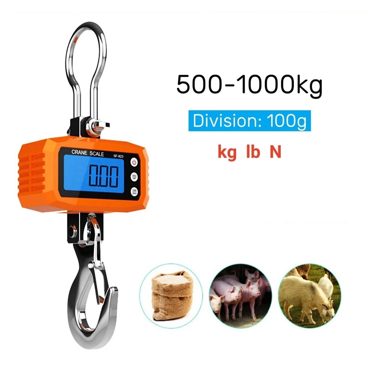 Balanza digital para grúa, Báscula de grúa electrónica portátil, báscula colgante carcasa aluminio 500-1000kg, gancho acero inoxidable, Digital Steelyard