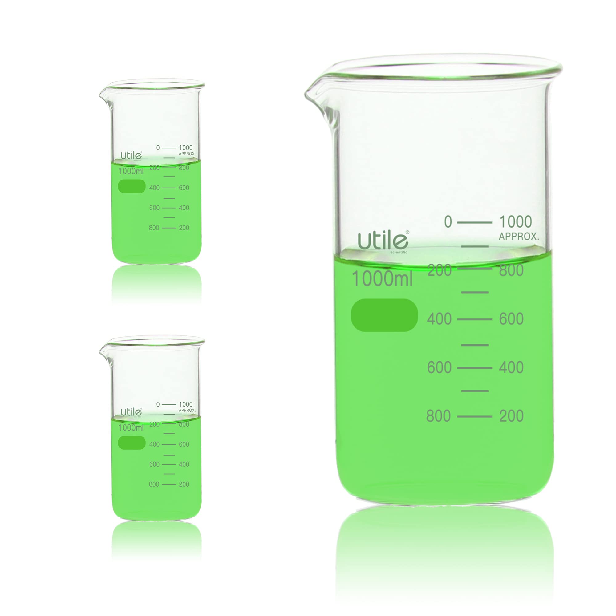 Utile 2pcs of 34oz(1000ml) Tall Form Glass Beakers, Borosilicate 3.3 Glass with Printed Graduation, 4001.1000.2