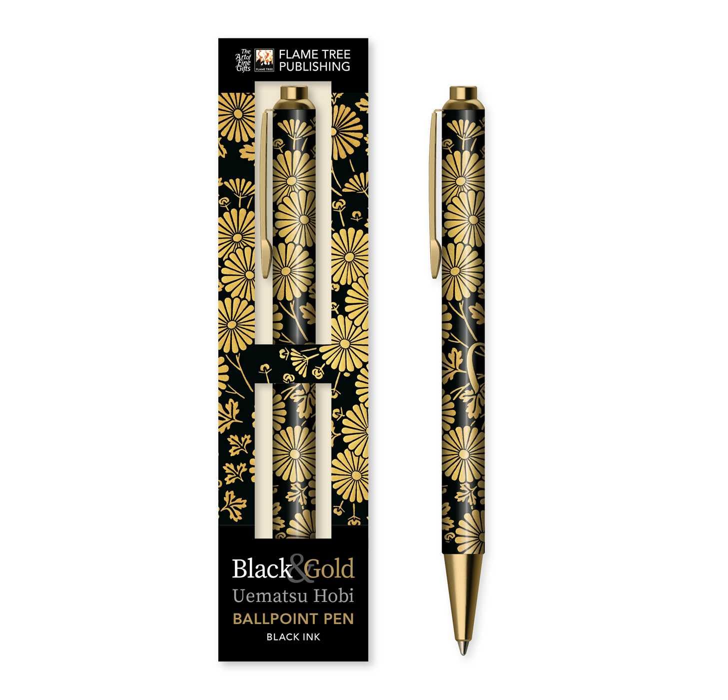 Uematsu Hobi: Black & Gold Chrysanthemums Boxed Decorative Ballpoint Pen (Boxed Ballpoint Pens)