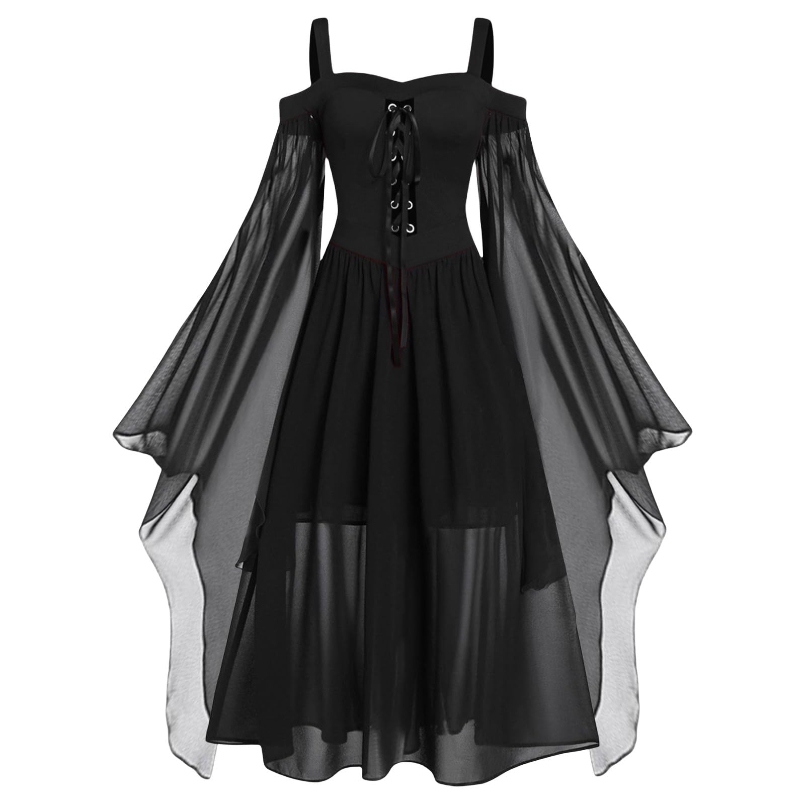 Nuoke Halloween Costumes 2025 Women's Butterfly Sleeve Sexy Lace Gothic Dresses Medieval Dress for Carnival Halloween Party