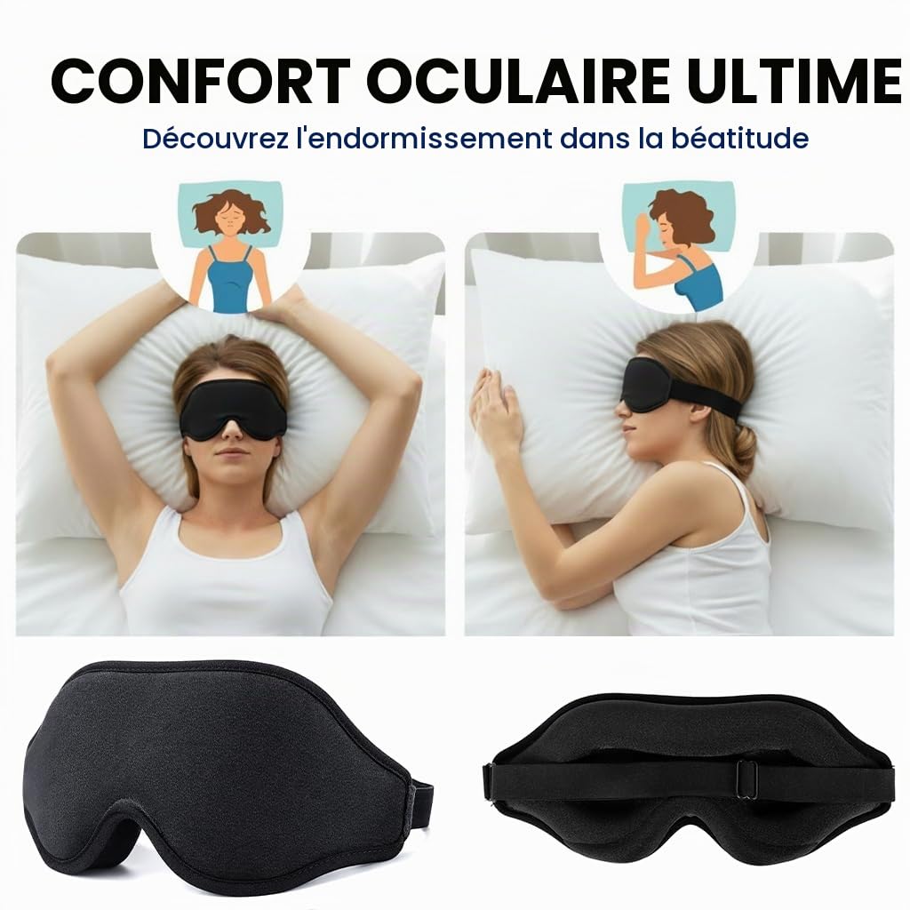 Masque de Sommeil 3D Zéro Pression avec Gel Rafraîchissant, Masque de Nuit Refroidissant, Noir et Bleu
