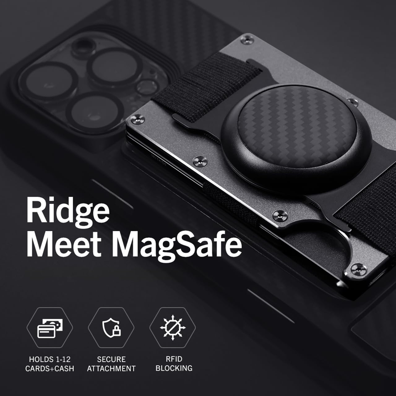 Ridge Wallets for Men Magsafe - Slim Minimalist Compact Wallet and Card Holder, RFID Protected Front Pocket Wallets for Men with Integrated Cash Strap (Gunmetal)
