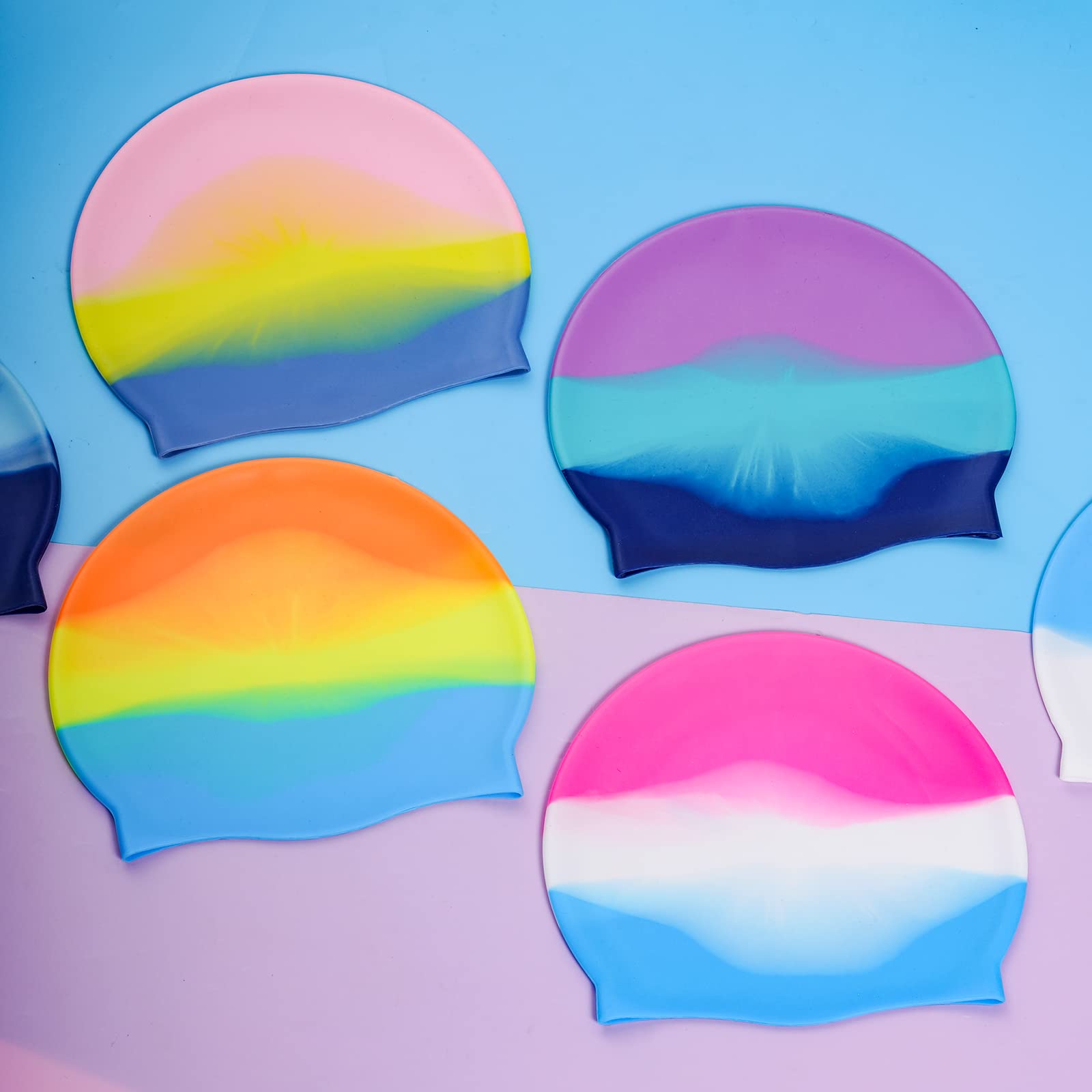 6 Stück Silikon-Badekappe für Erwachsene, Silikon-Badekappe für Damen, Herren, Kinder, hohe Elastizität, dicke Schwimmbadkappe, Silikon-Badekappe für langes Haar, kurzes Haar, Silikon, Duschhaube