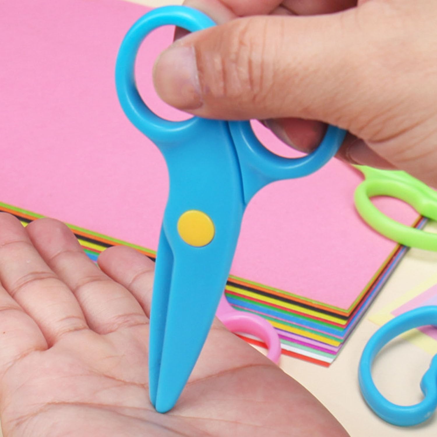 Tijeras de Seguridad de Cabeza Redonda para Niños - 2 Unidades para Corte de Papel, Pintura y Manualidades con Apertura y Cierre Ajustables