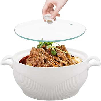 Ceramic Soup Tureen with Glass Lid 1.5L 0.4 Gal Porcelain Serving Tureen Soup for Restaurant Home Kitchen - White Porcelain - Ceramic Covered Tureens for Soup 1.5L, 0.4 Gallon