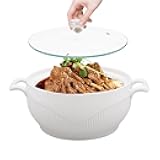 Ageanbri Ceramic Soup Tureen with Glass Lid, Porcelain Serving Soup Tureen for Restaurant Home Kitchen Decoration, Ceramic Covered Tureens for White Porcelain (7.5in)