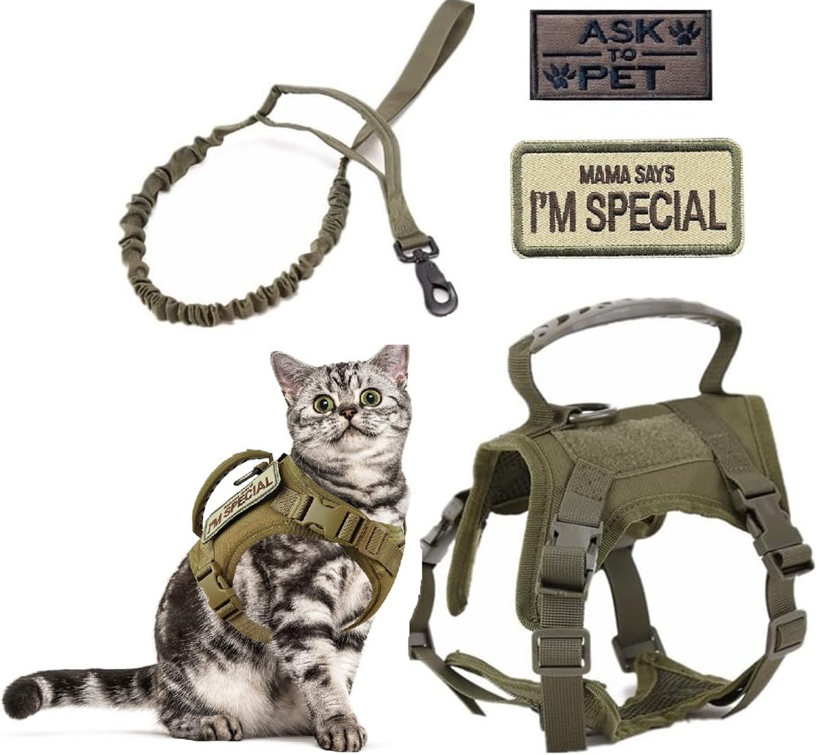 ZHHSUNY tactical cat harness, adjustable pet walking harness with embroidered logo, easy to control