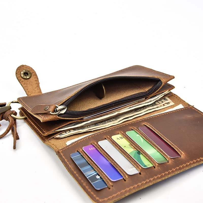 Vintage Hasp Large Capacity Horse Real Leather Man Bifold Purse Clutch Wallet chain4