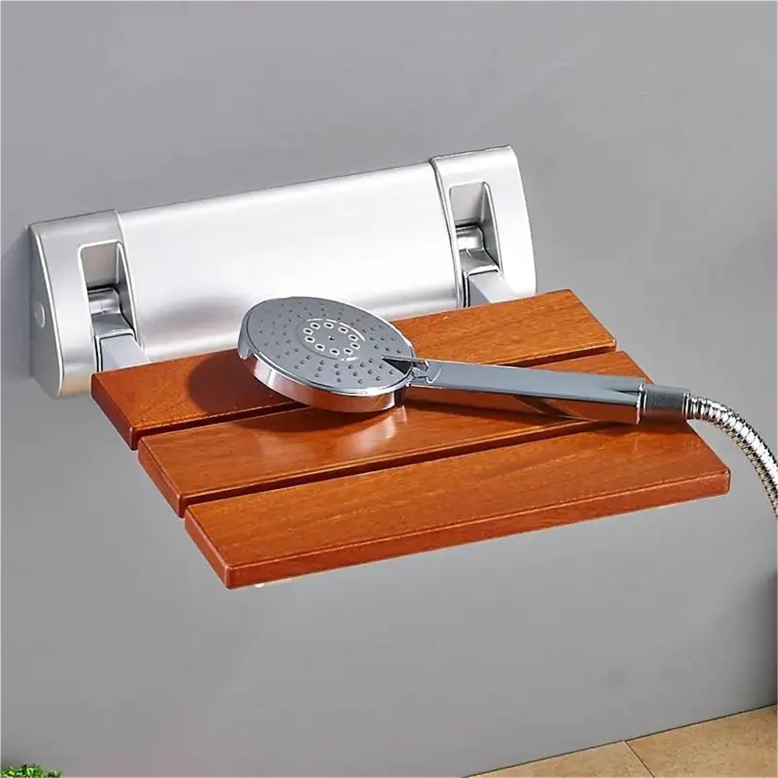 Asiento Plegable de Madera Maciza for baño, Taburete Pared la Ducha, barandilla Antideslizante sin barreras, Silla Acero Inoxidable para Personas Mayores