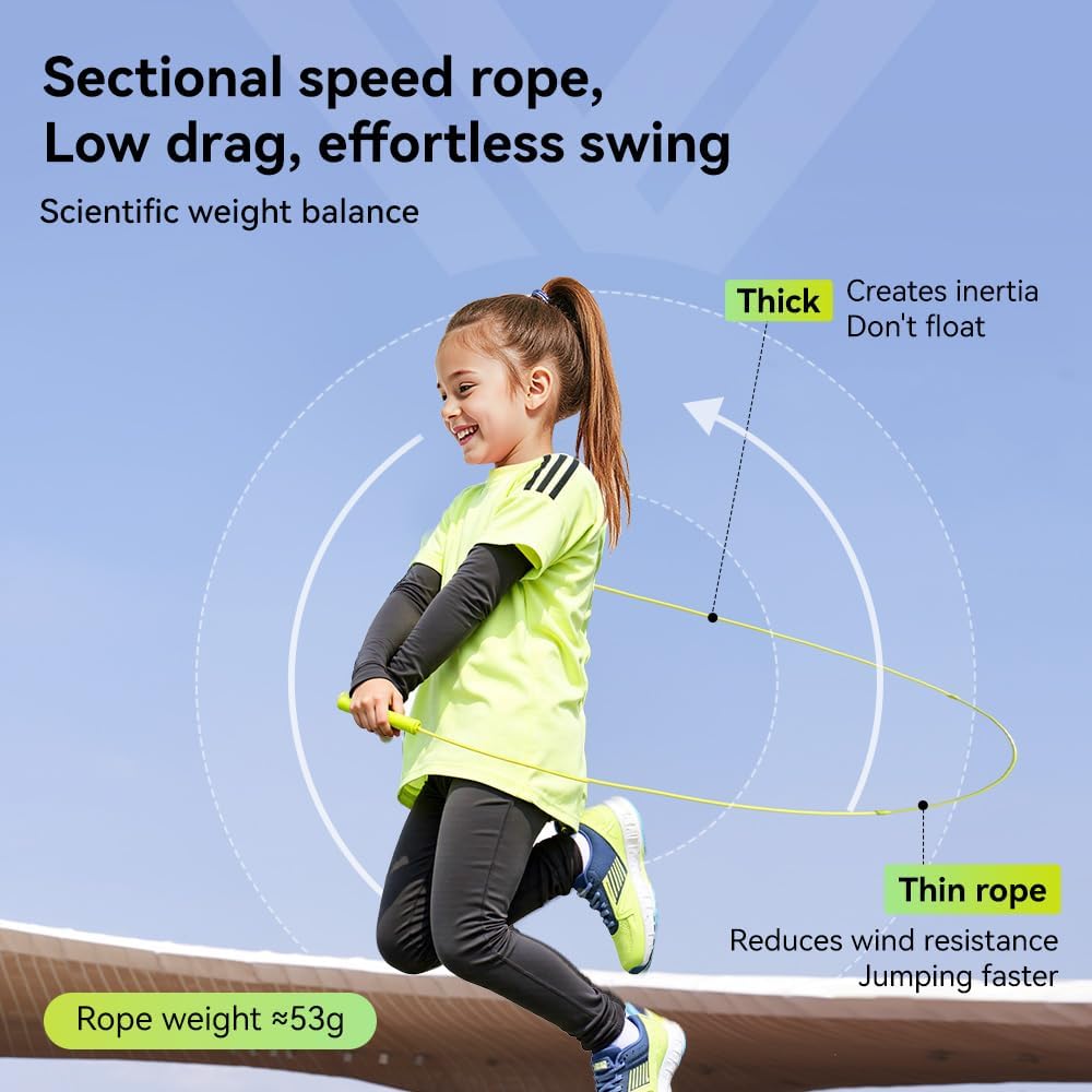 Kids Jump Rope for Children-Adjustable Speed Skipping Rope with Dual Bearings, Segmented Anti-Tangle Cord, Silicone Handles, Indoor Outdoor Fitness Toy for Boys & Girls - Image 4