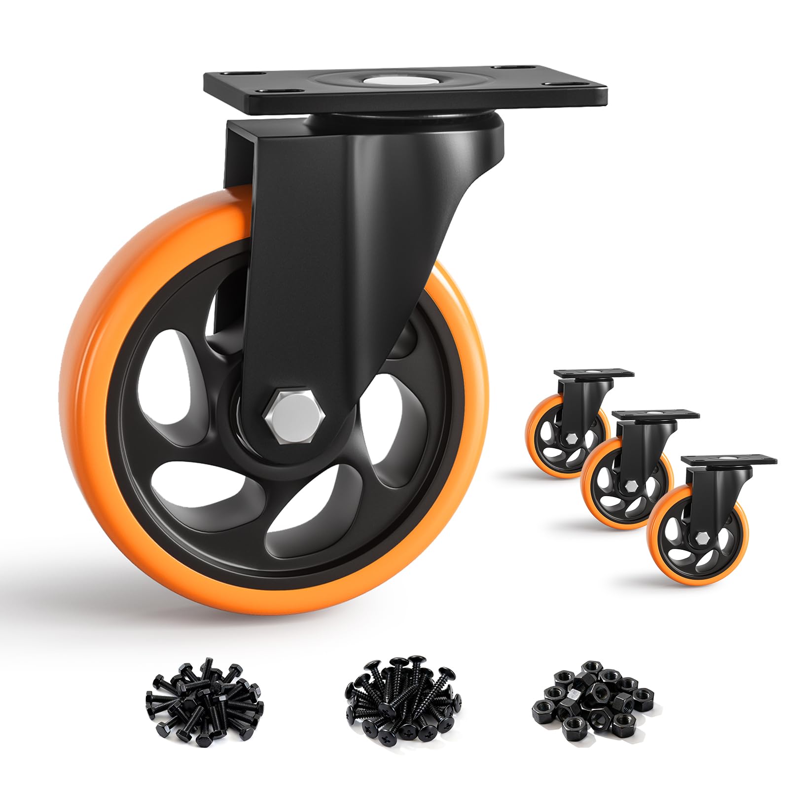 Nfbcxutkw Orange 5 Inch Heavy Duty Caster Wheels, Industrial Casters Set Of 4 Load 2000Lbs, Swivel Plate Castors, Roller Wheels For Furniture And Workbench Cabinet Table (With Screws)