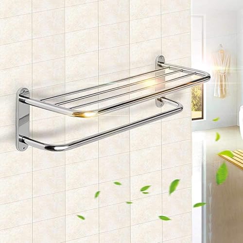 Miniatura 2 de FROZEB Toallero de acero inoxidable cromado pulido para baño montado en la pared estante de almacenamiento doble toallero