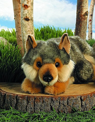 Aurora® Adorable Miyoni® Lying Wolf Stuffed Animal - Lifelike Detail - Cherished Companionship - Gray 11 Inches #TOP2