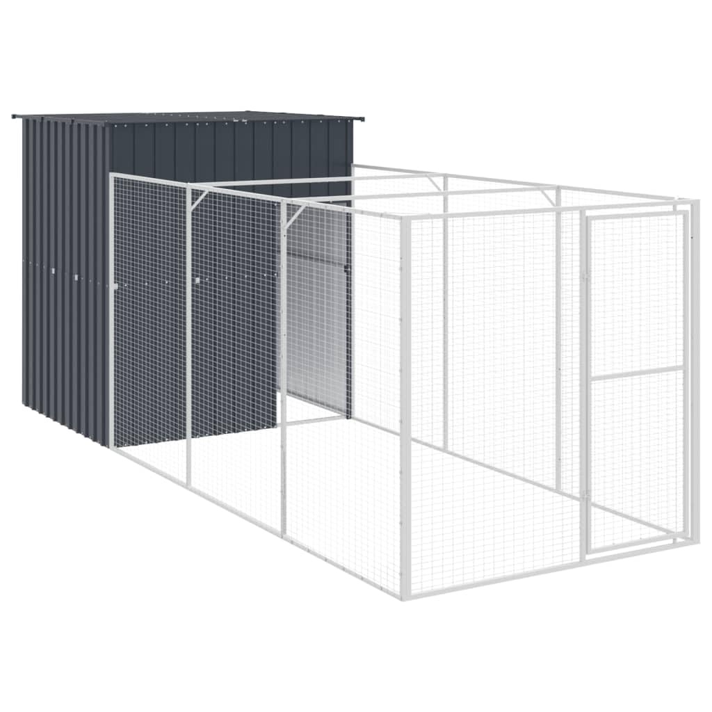 Niche pour Chien Extérieur Métal, Chenil d'extérieur Enclos Cage pour Chien avec Cour Anthracite 165x455x181 cm