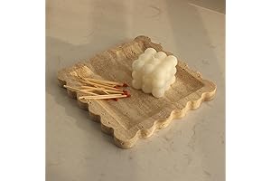 Beige Travertine Stone Nightstand Tray with Scalloped Edge
