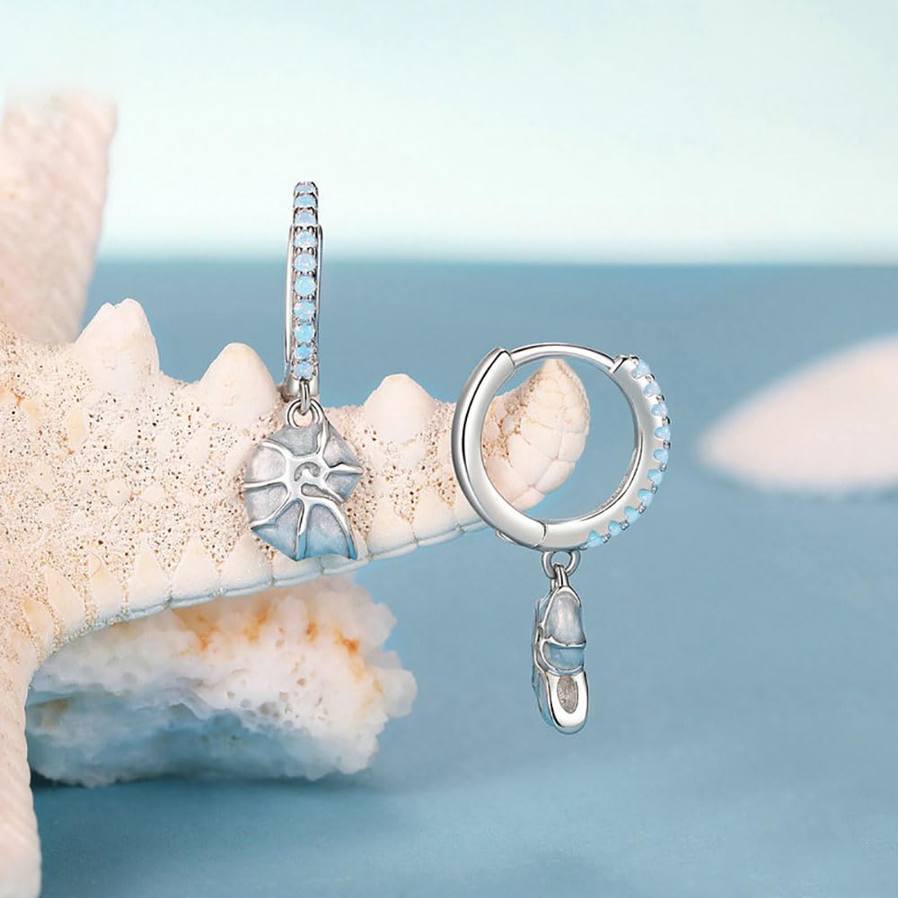 QHQQXN Pendientes de Concha de Concha, Pendientes de aro de Plata de Ley para Mujeres y niñas, Regalos de joyería de Playa de Concha Bohemia