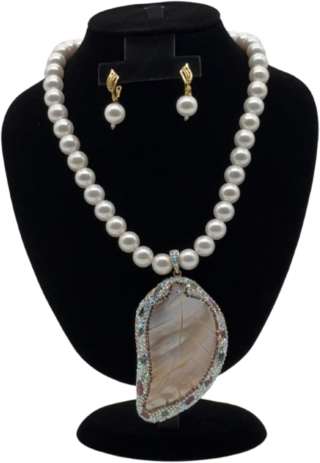 Elegant AAA Quality White Freshwater Pearl Necklace With Unique Pendant 9-10mm Round Pearls Mala And Matching Earrings Jewelry Set For Women Can Wear In Party Wedding