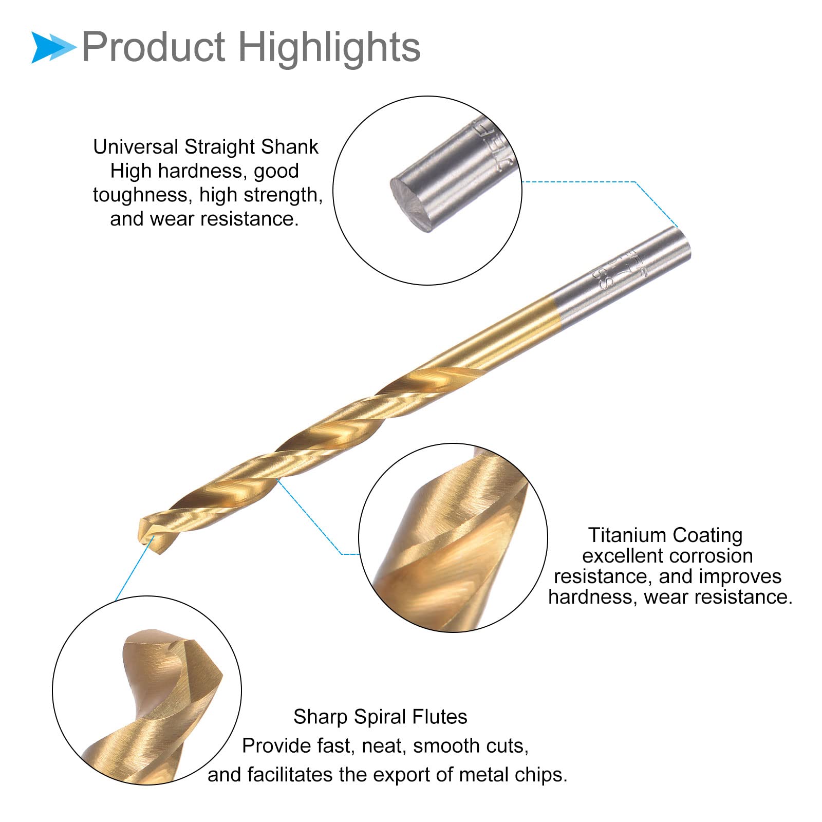 CoCud 5.7mm Titanium Coated HSS Drill Bits - 2-Piece Set For Stainless Steel, Metal, Alloy, Wood
