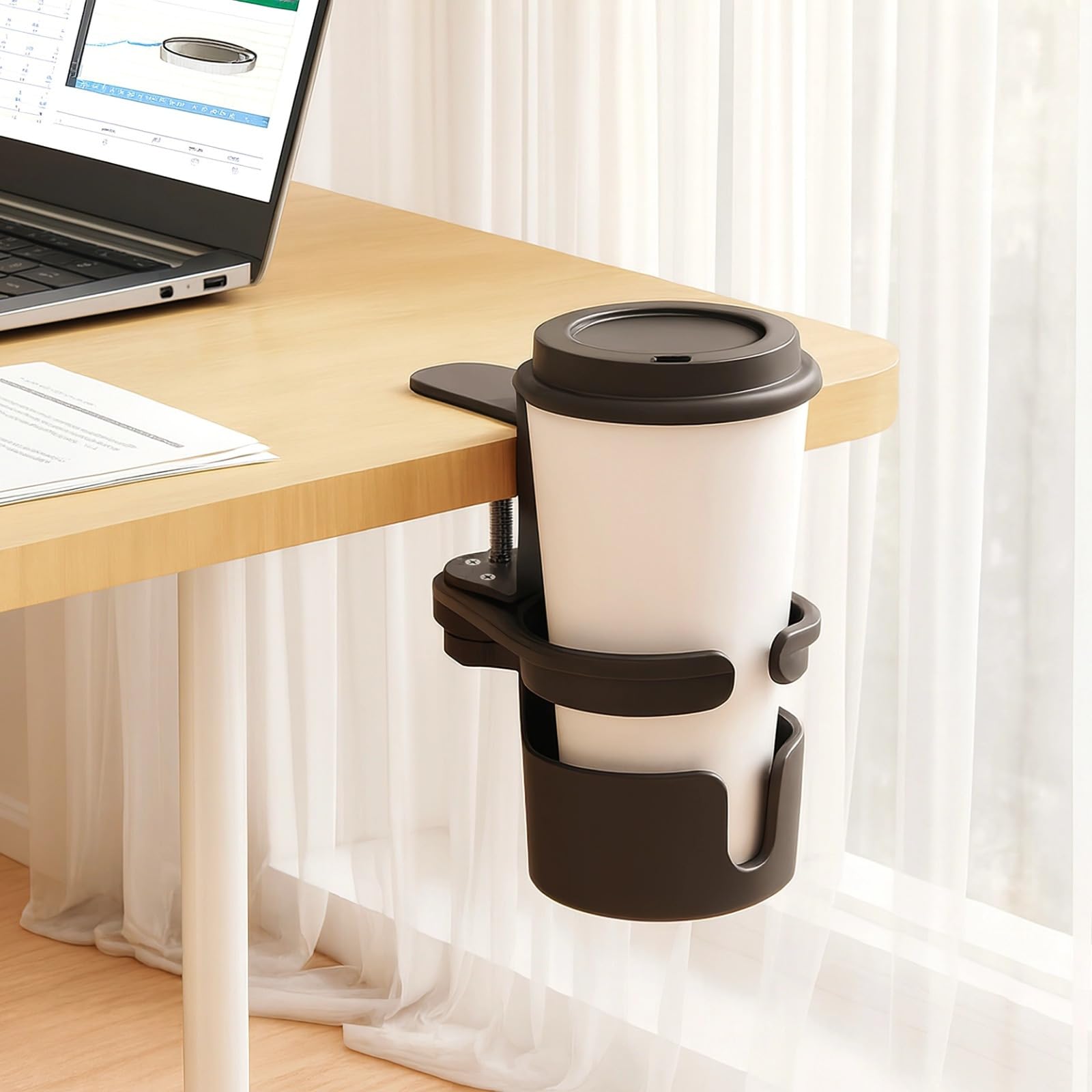 Getränkehalter zum Anklippen für Schreibtisch, Metall, auslaufsicherer Schreibtisch-Organizer, platzsparend, für Wohnheim, Büro, Arbeitszimmer Schreibtisch mit Drainage