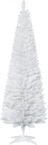 HOMCOM Árbol de Navidad artificial de 6 pies, árbol de Navidad delgado con 390 puntas de ramas realistas y soporte de plástico, color blanco
