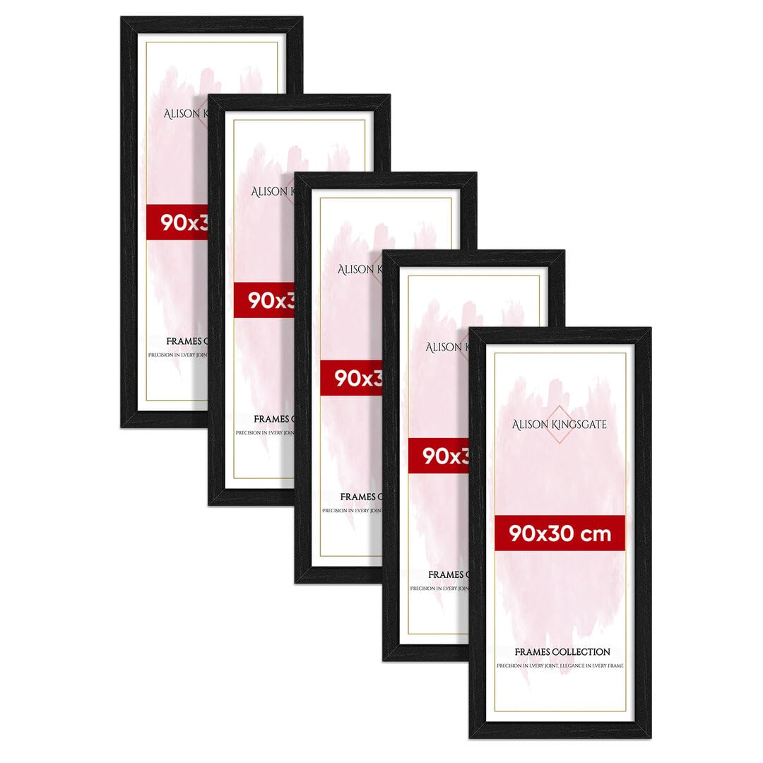 Alison Kingsgate Modern 90X30CM BLACK Photo Frame Pack of 5-Engineered Wood Picture Frames with Shatterproof Perspex - Ideal for Artwork-Wall Mount or Tabletop - Multiple Sizes & Colours Available — image 1