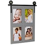 EXCELLO GLOBAL PRODUCTS Barndoor Collage Frame Holds Four 4x6 Photos: Ready to Hang Rustic, Barnwood, Farmhouse, Beach House Wood Picture Frame (Gray)