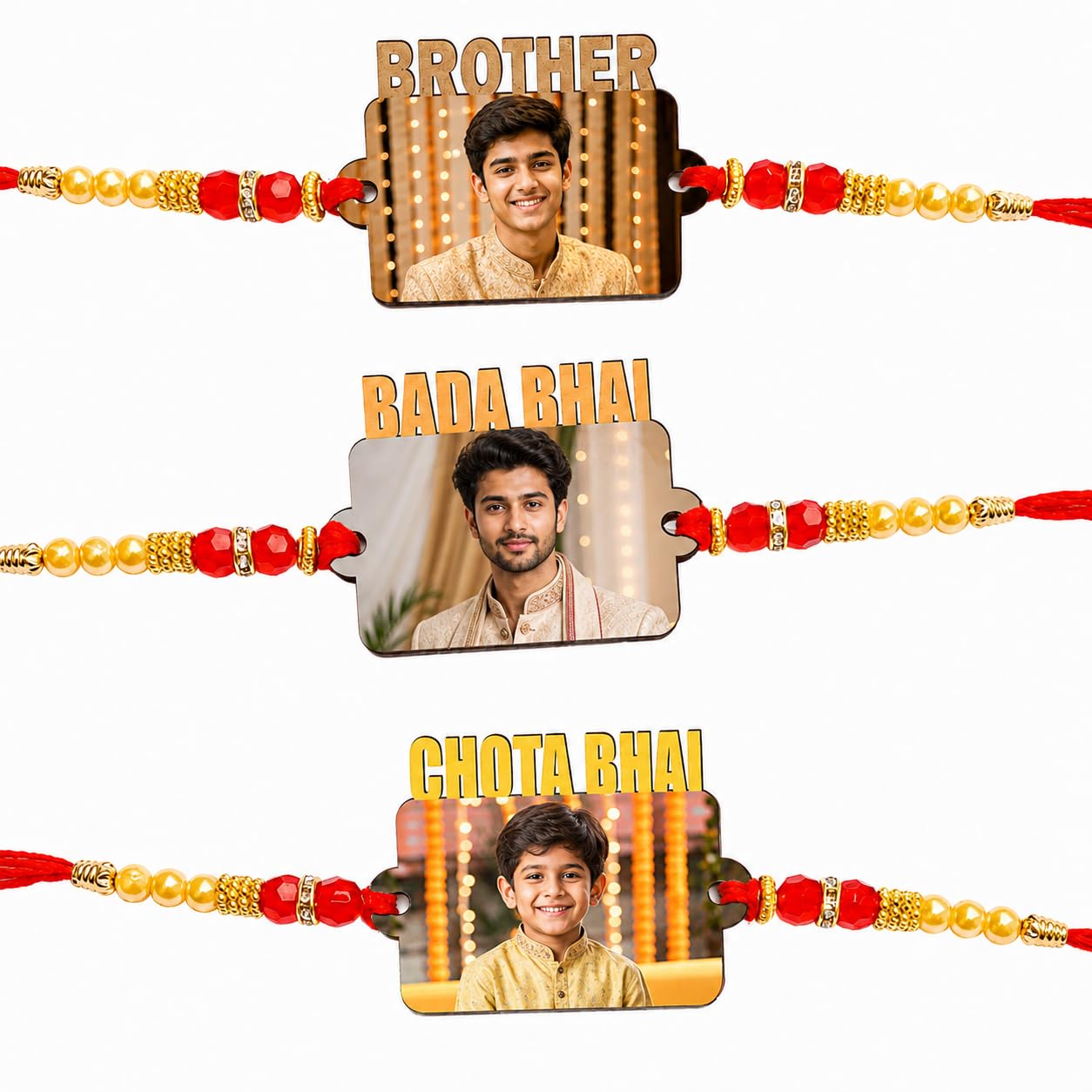 Mens Photo Rakhi Customized With Photo For Raksha Bandhan With Roli Chawal Acrylic Rakhi (Set Of 3 Rakhi)-image-12
