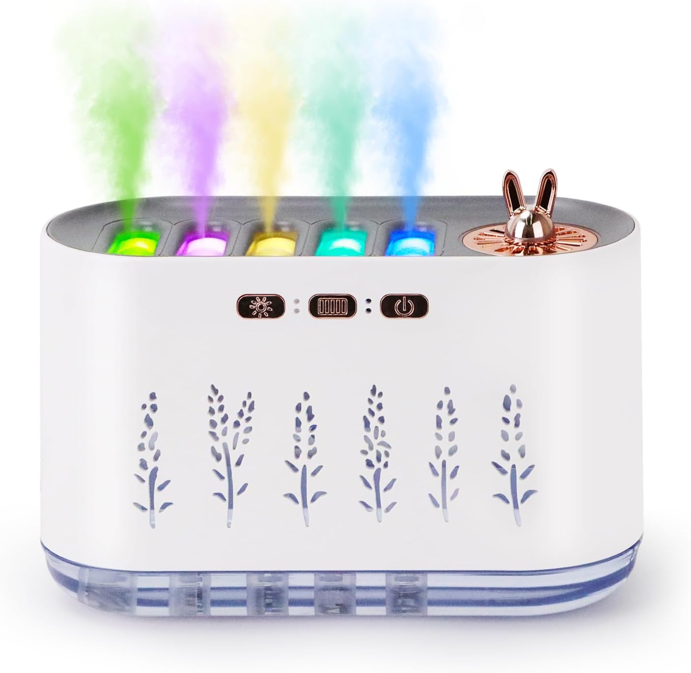 5 Nozzle Music Sync Humidifier Diffuser, RGB LED Light Show with 22 Colors & Voice Activated Mode, 700ml Cool Mist Aroma Essential Oil Diffuser for Home, Bedroom, Office, Yoga (White)