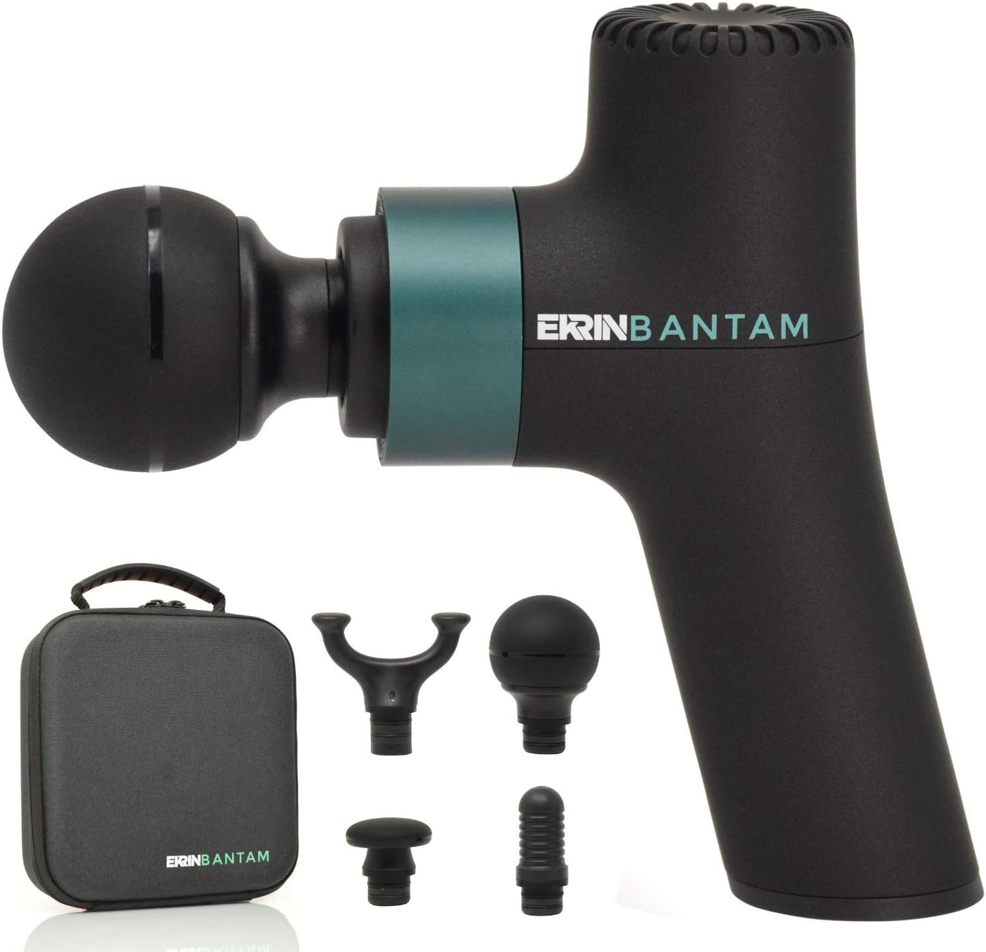 Bantam Mini Massage Gun - Compact Deep Tissue Muscle Massager with Adjustable Speeds & 4 Attachments - Long Battery Life, Lightweight, Travel Friendly