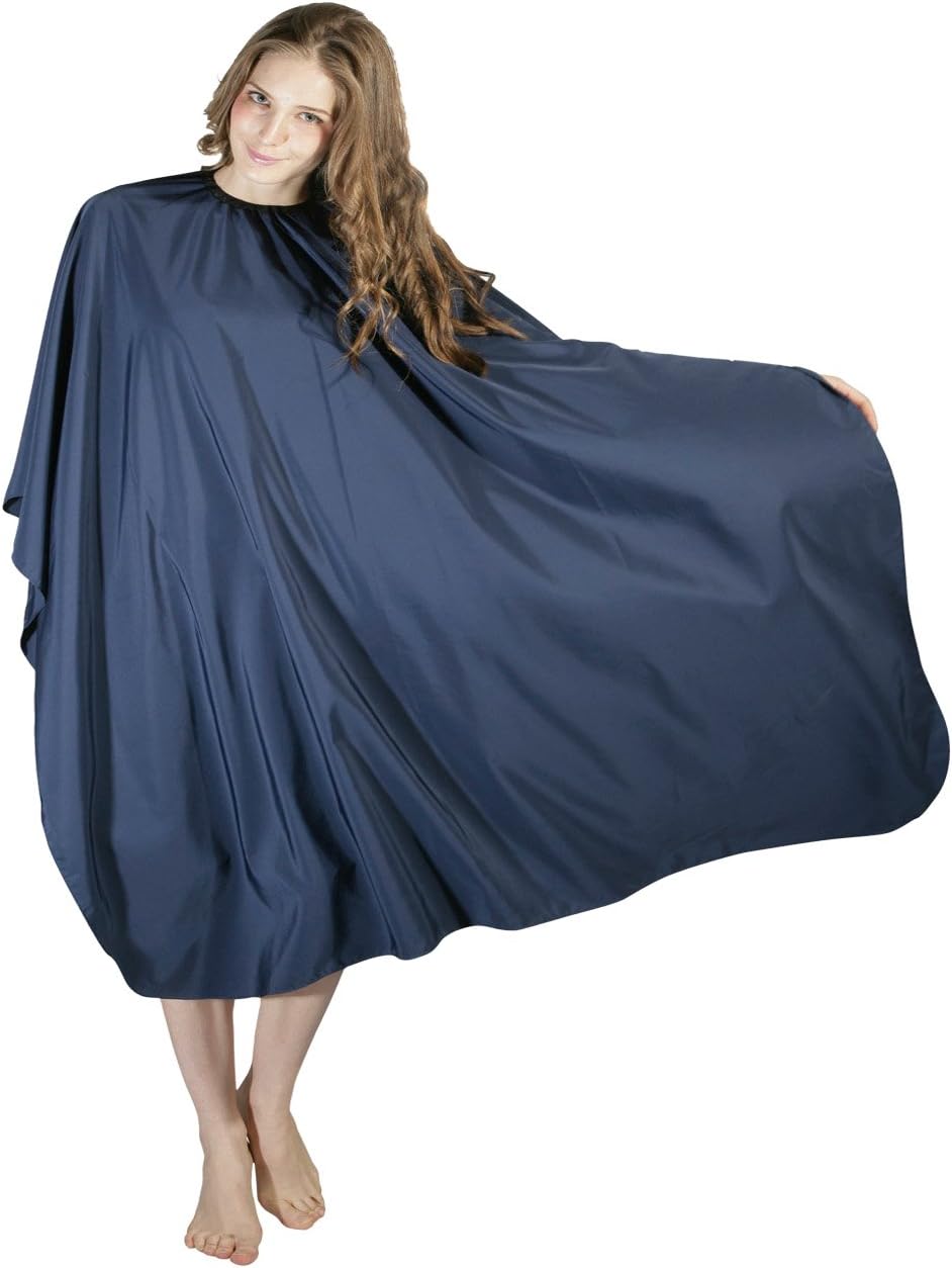 XMW Multipurpose Solid Styling Hair Salon Polyester Cape with Adjustable Neck Closure, Navy