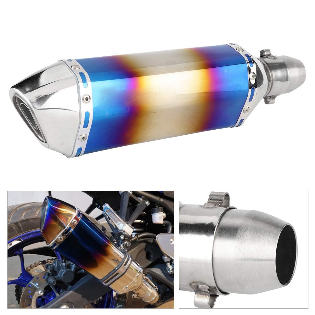 Tubo di Scarico della Coda, Moto Universale 51 Mm in Acciaio Inossidabile Coda Silenziatore Posteriore Tubo di Mostro di Scarico Blu Lucido