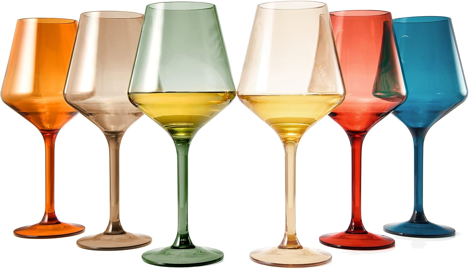 European Style Plastic Crystal, Stemmed Wine Glasses | Set of 6 | Acrylic Tritan Drinkware, Unbreakable Muted Color Shatterproof BPA-free, Reusable, Floating Pool & Indoor & Outdoor, Hand Wash 15oz
