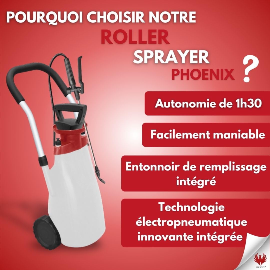 Phoenix - Roller Sprayer - Elektryczny i Wolnostojący opryskiwacz - 12 litrów - Wyposażony w głowicę elektro-pneumatyczną