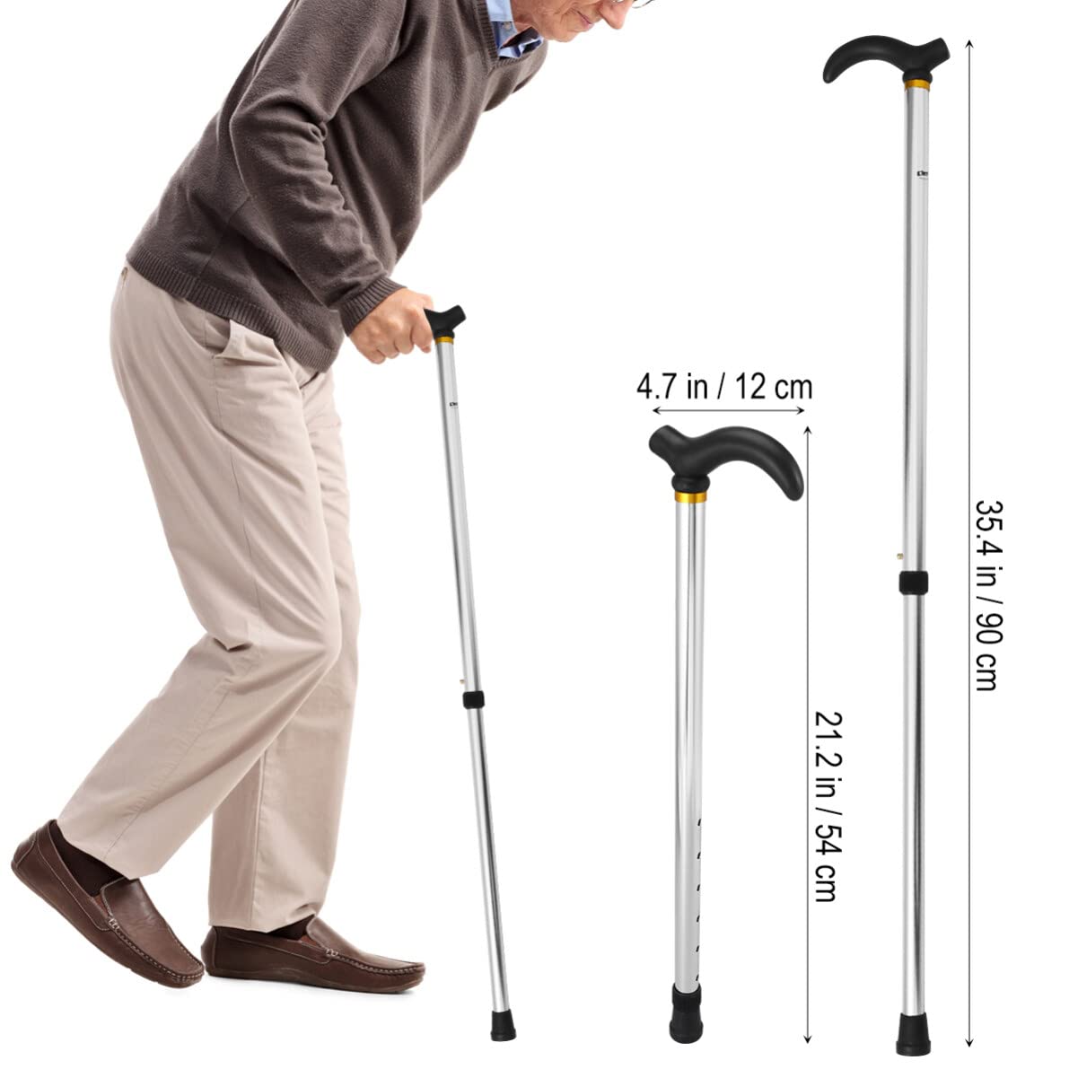minkissy Walking Canes for Women & Man Walking Sticks for Seniors 21-35in Length Retractable Crutches with Non-Slip T Handle Aluminum Alloy (Silver)