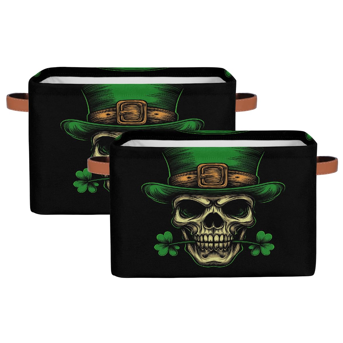 Mexpekil Cesta de almacenamiento de sombreros de San Patricio con diseño de calavera de duende y gorros, caja de almacenamiento plegable para niños, organizador de tela para estantes, cesta de regalo