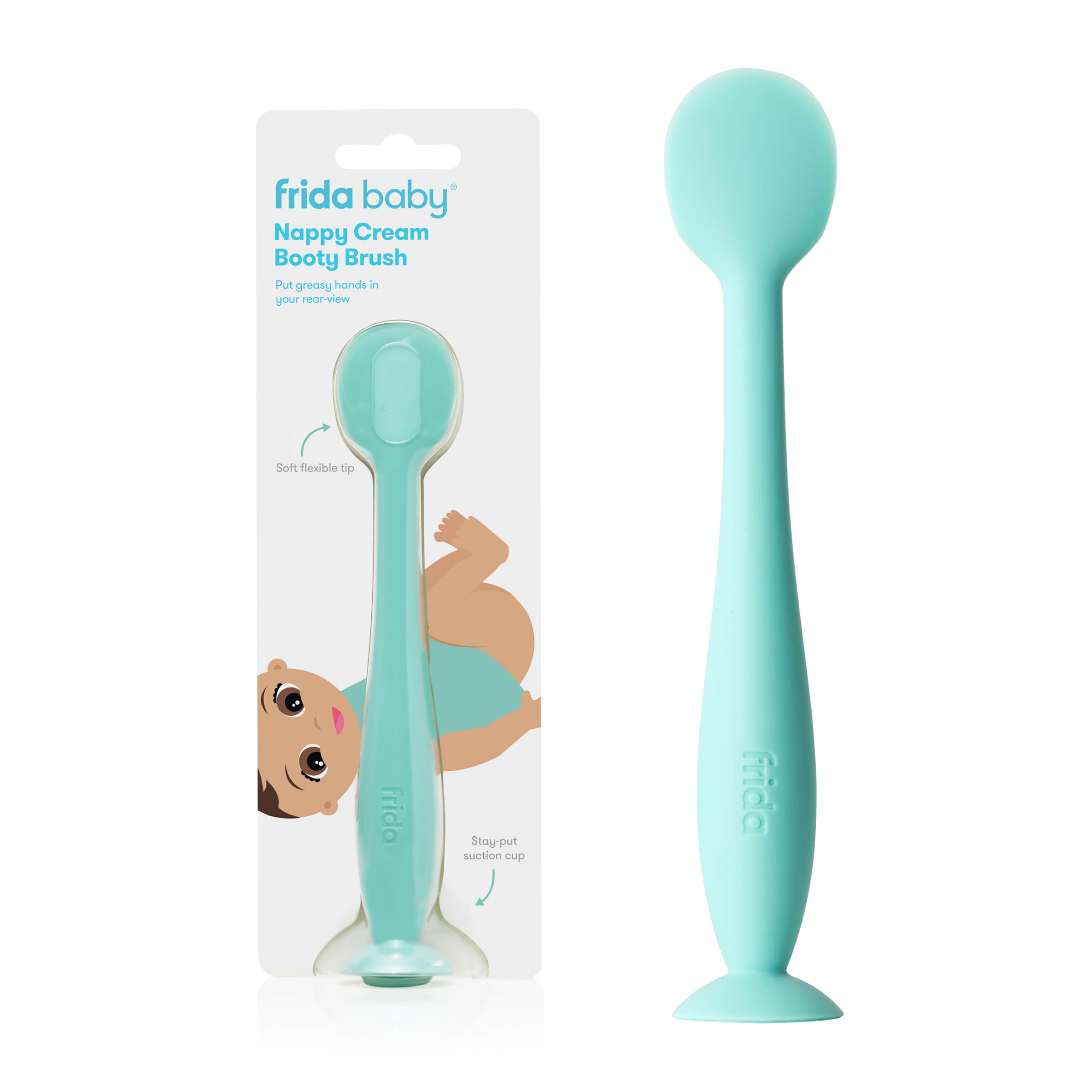 Frida Baby Nappy Cream Booty Brush | 100% Silicone Spatula, Diaper Rash Ointment and Butt Paste Applicator with Suction Base, Nappy Bag Essential