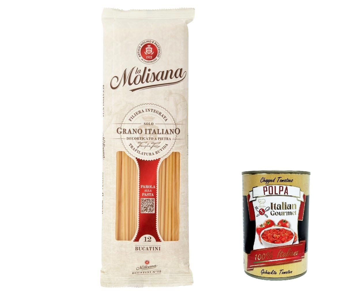 La Molisana Bucatini N. 12 Pasta Lenta Lavorazione 500g + Italian Gourmet Polpa 400g