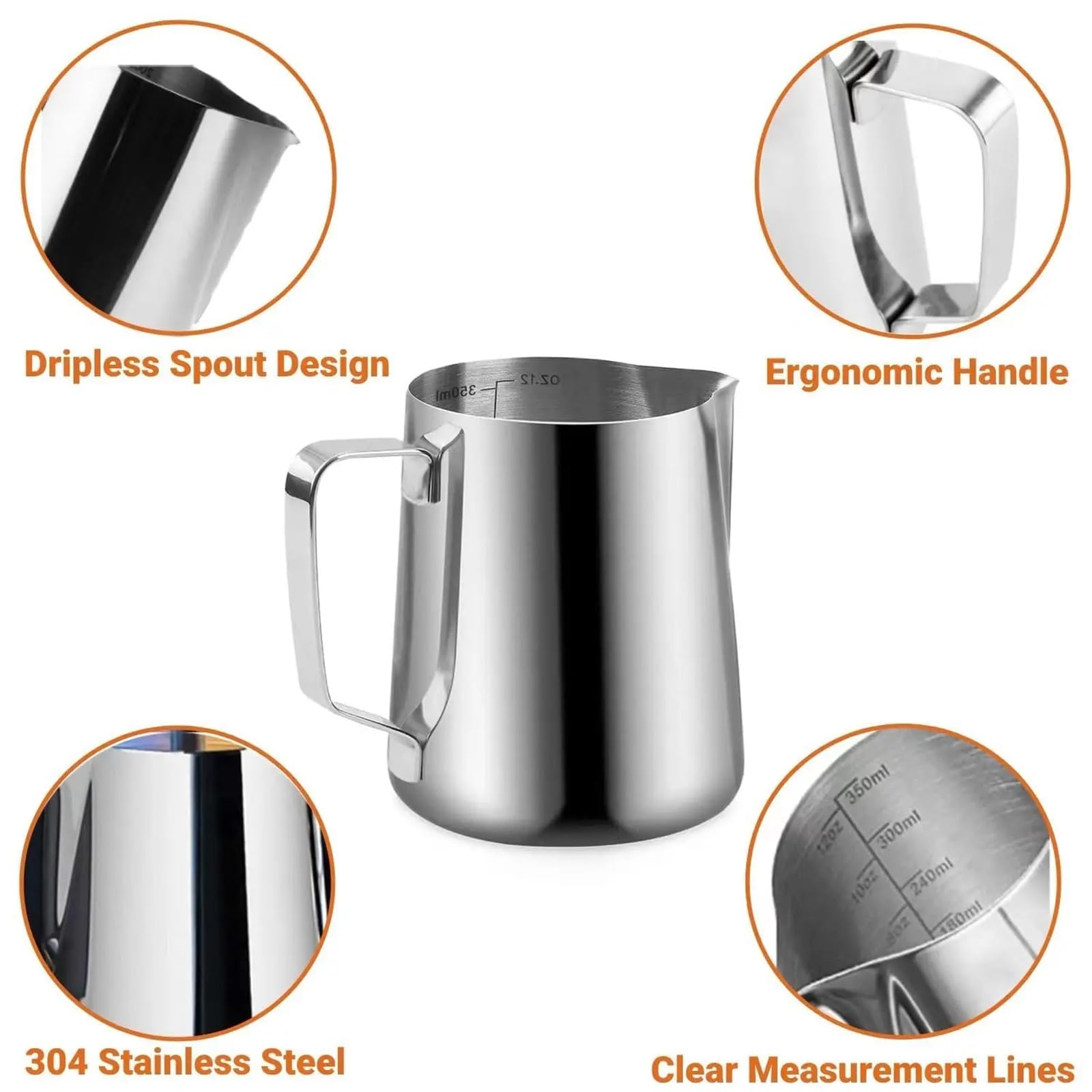Milchschaum Kanne 350/600 ml Edelstahl-Aufschäumkännchen for Latte Art und Kaffeedampfzubehör(Black 350ml)