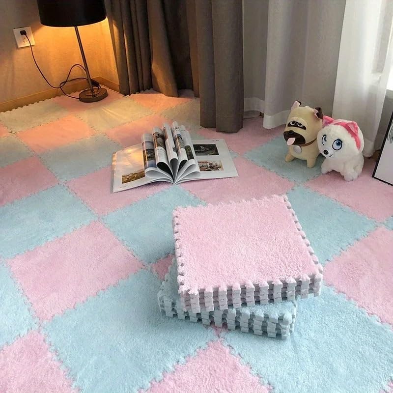 20 sztuk 30 * 30cm sportowa mata gimnastyczna, maty do puzzli na podłogę, puzzle dywanowe kwadraty do dekoracji sypialni salonu(PinkBlue)