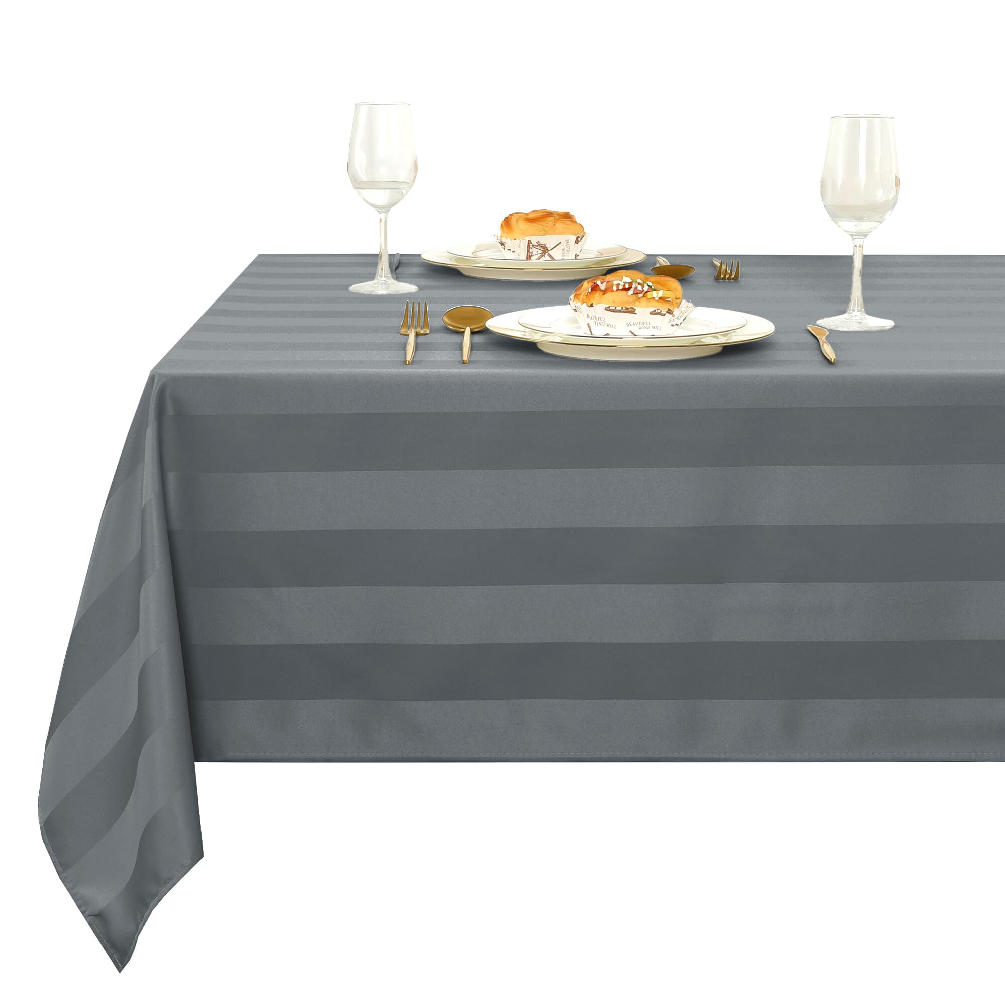 XWZO Tischdecke Abwaschbar Gestreift Eckig tischdecken Lotuseffekt Schmutzabweisend Wasserabweisend Tafeldecke Grau 110 x 140cm