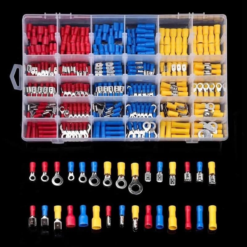 480pcs Female Male Spade Crimp Terminals Insulated Electrical Wire Connectors Ring Piggyback Cold-Pressure Assorted Kits VUQLDHAYZ