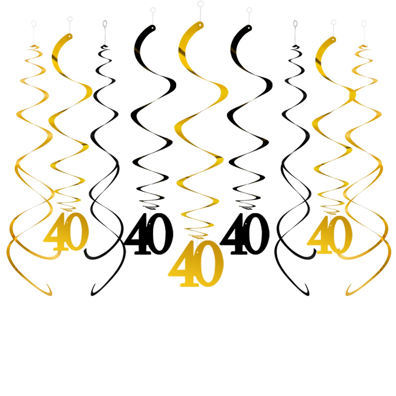 Capesaro 40th Birthday Hanging Swirl Decorations,Forty Year Old Foil Streamers Ceiling Hanging Whirls 40 Birthday Anniversary Party Decorations,Pack