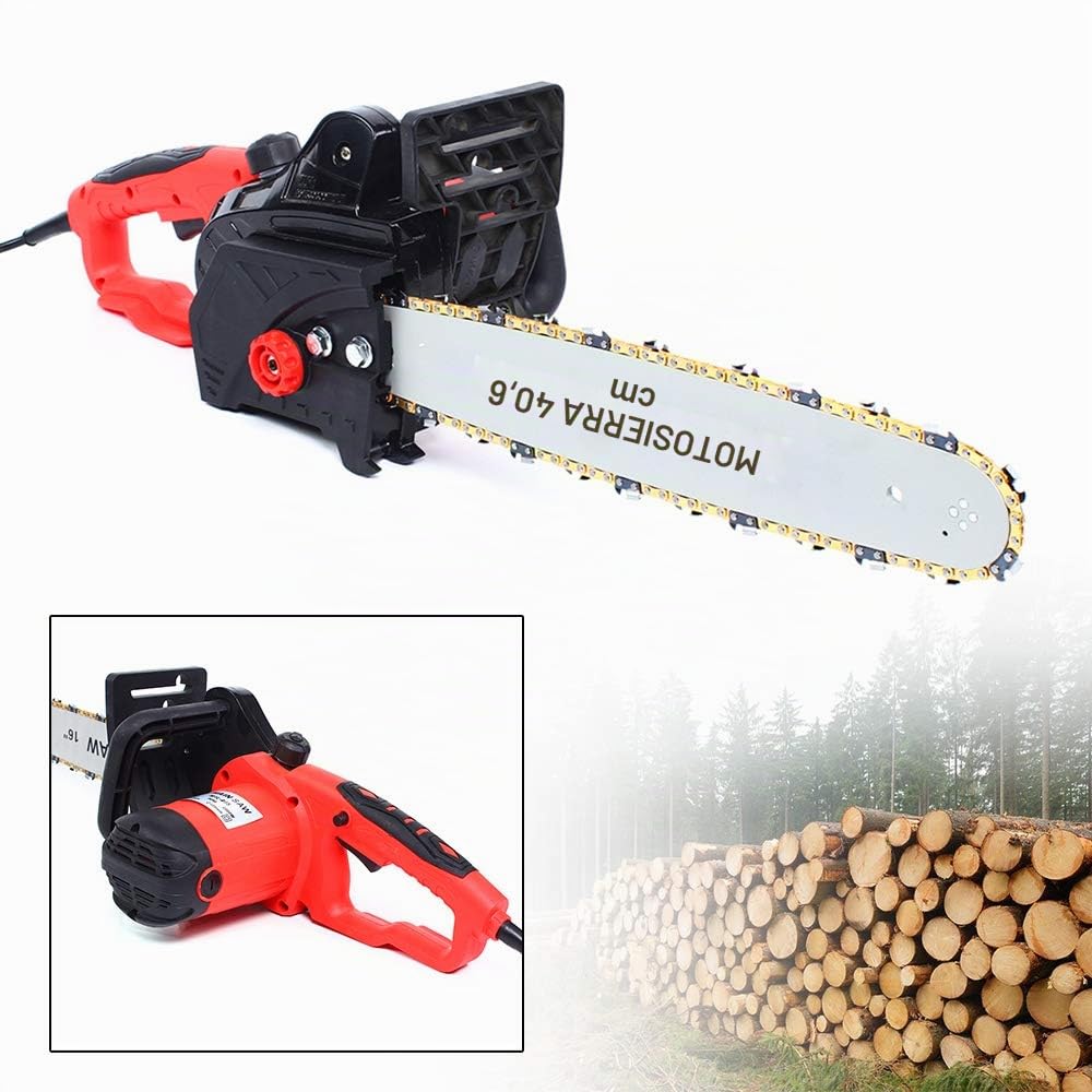 Motosierras eléctricas 800 rpm 2000 W motosierra de mano - Espada robusta y cadena afilada - Sierra de madera sin esfuerzo - Ventana de aceite visible - Lubricación automática de la cadena 220 V