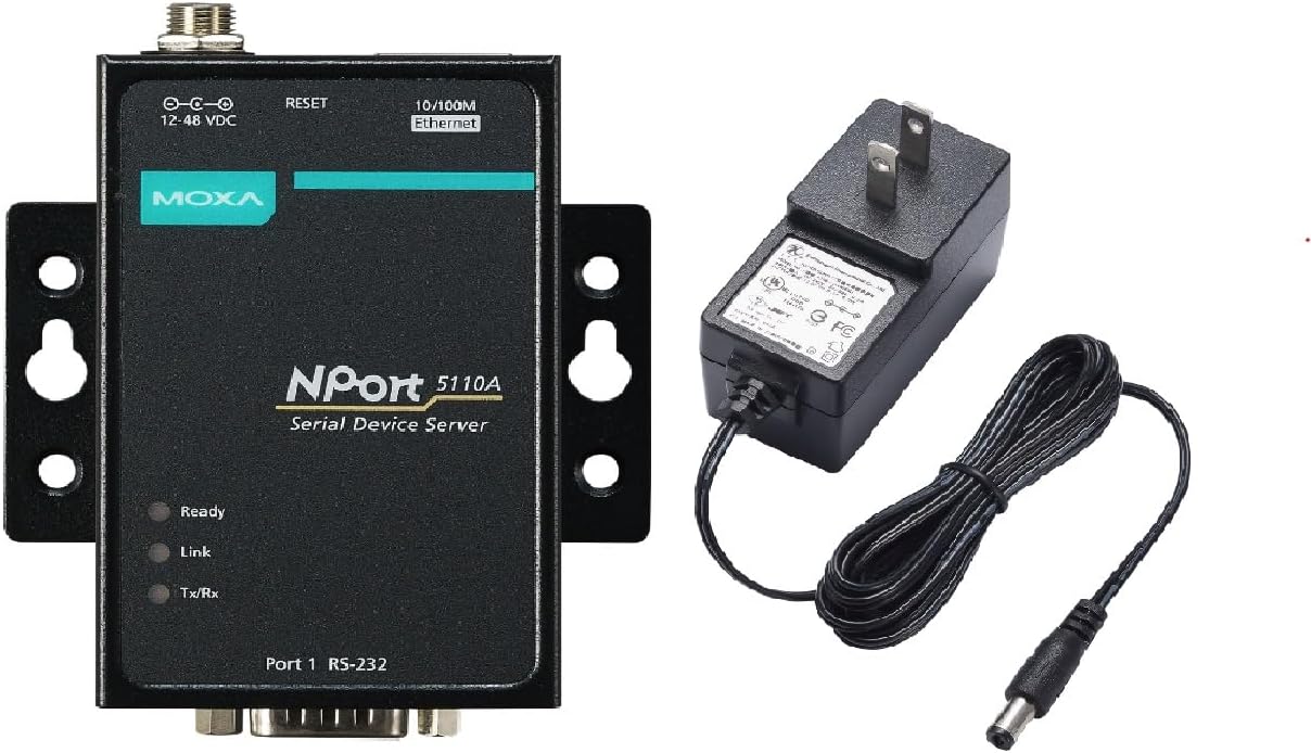 NPort 5110A with Adapter - 1 Port Device Server, US Plug, 10/100M Ethernet, RS-232, DB9 Male, 12-48VDC (Adapter Included)