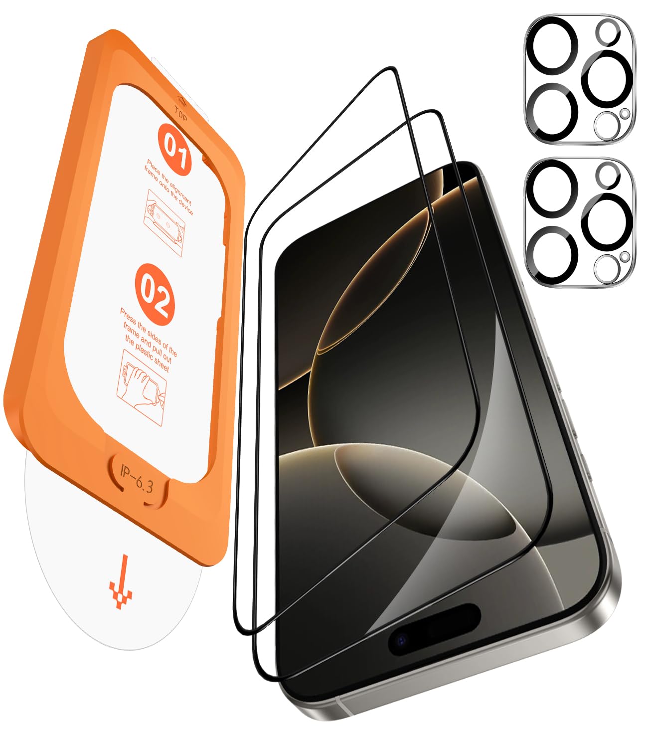OMOTON für iPhone 16 Pro Panzer Schutz Glas, kompatibel mit iPhone 16 Pro Kameraschutz, Full Screen Auto-Installation, Präzise Ausrichtung, Bläschenfrei, 9H Härte Folie, 2+2 Stück