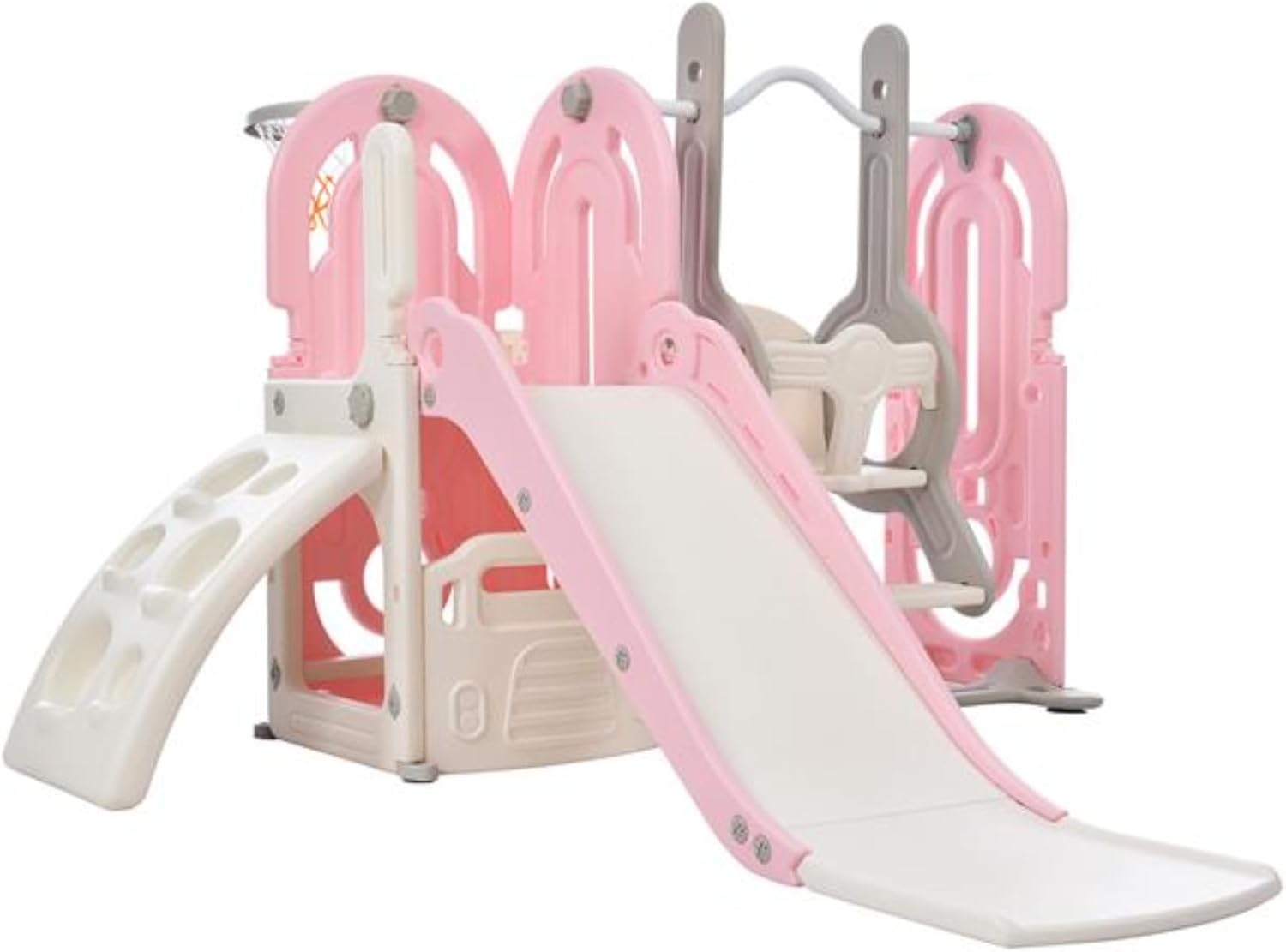 5 in 1 Climbing Frame and Slide Set, Free-Standing Slide Toy Set, Children's Playground Climbing Frame, Ladder, with Basketball Hoop Combination, Swing, Suitable for Indoor and Outdoor